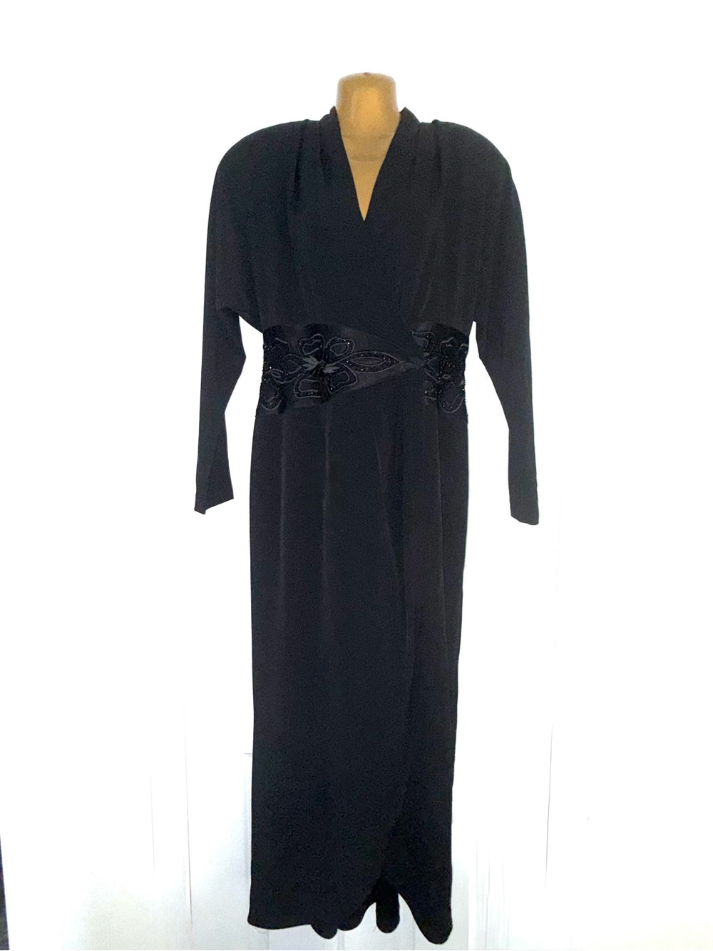 Vintage Daymor Couture Black Beaded Evening Dress | 80s Wrap | Size 10